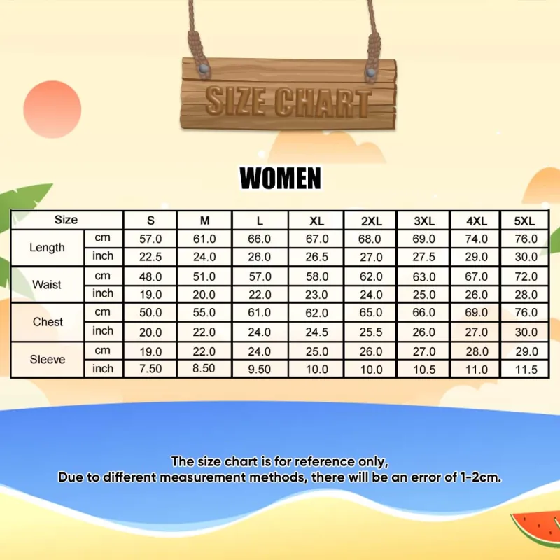 Wonen Hawaiian Shirts Size Chart