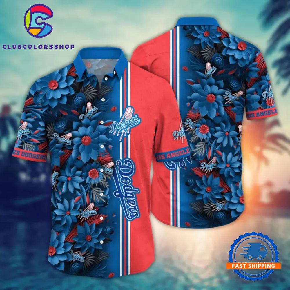 MLB Los Angeles Dodgers Bold Stripe Floral Hawaiian Shirt