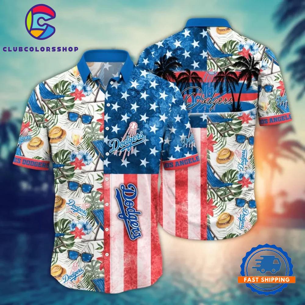 MLB Los Angeles Dodgers Tropical Stars And Stripes Hawaiian Shirt