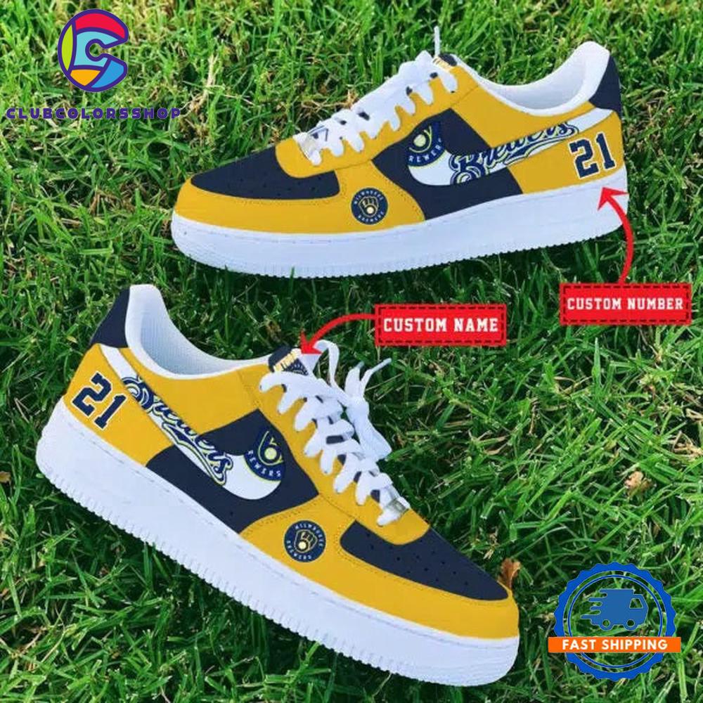 MLB Milwaukee Brewers Baseball Team Design Air Force 1 Shoes Sneaker