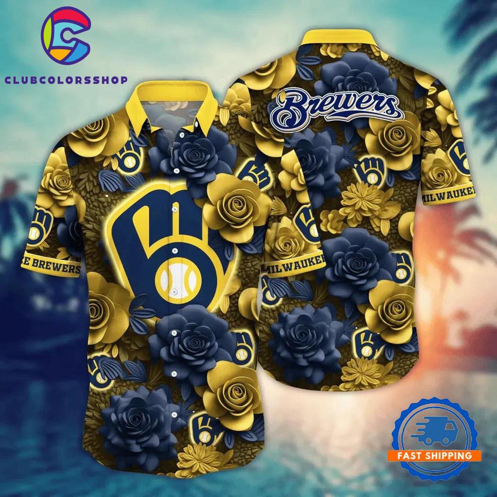 MLB Milwaukee Brewers Baseball Team Design Flower Hawaiian Shirts
