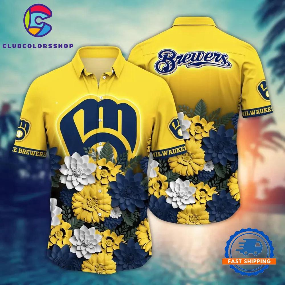 MLB Milwaukee Brewers Baseball Team Design Flower New Hawaiian Shirts
