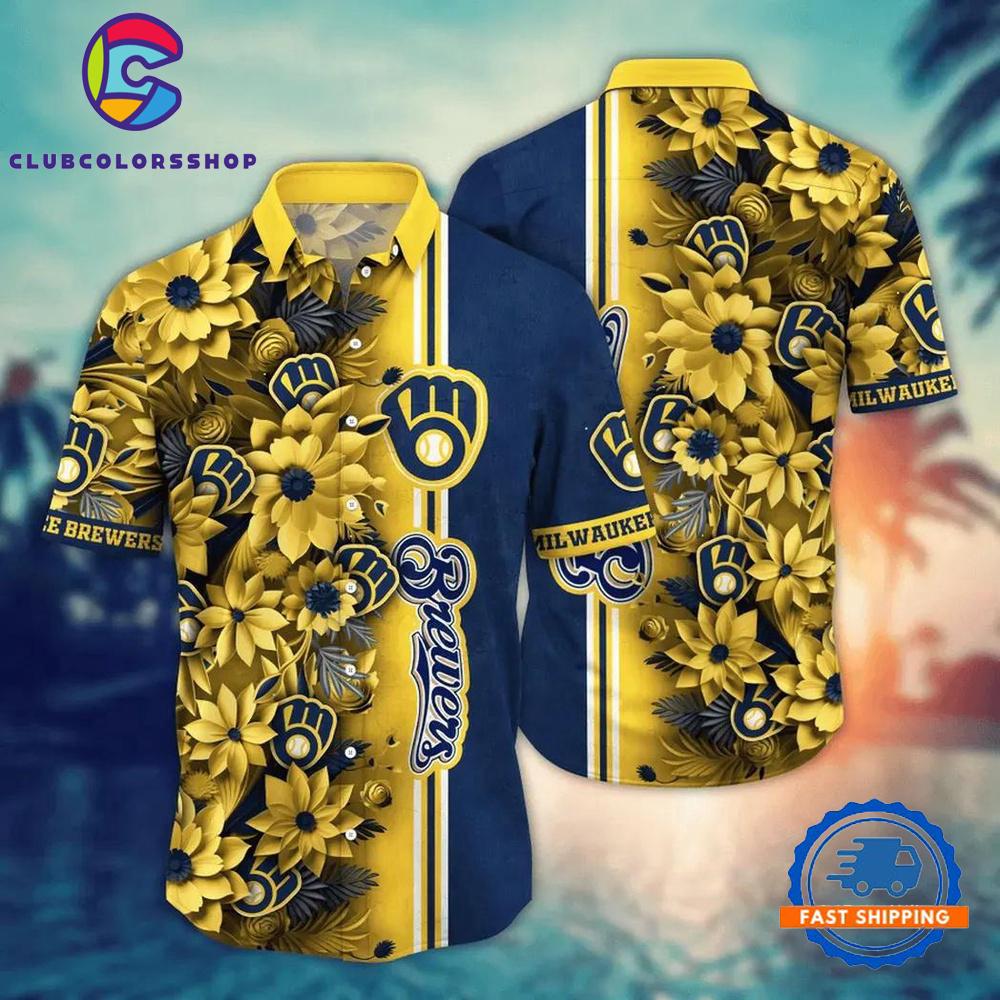 MLB Milwaukee Brewers Flower Aloha Baseball Hawaiian Shirts