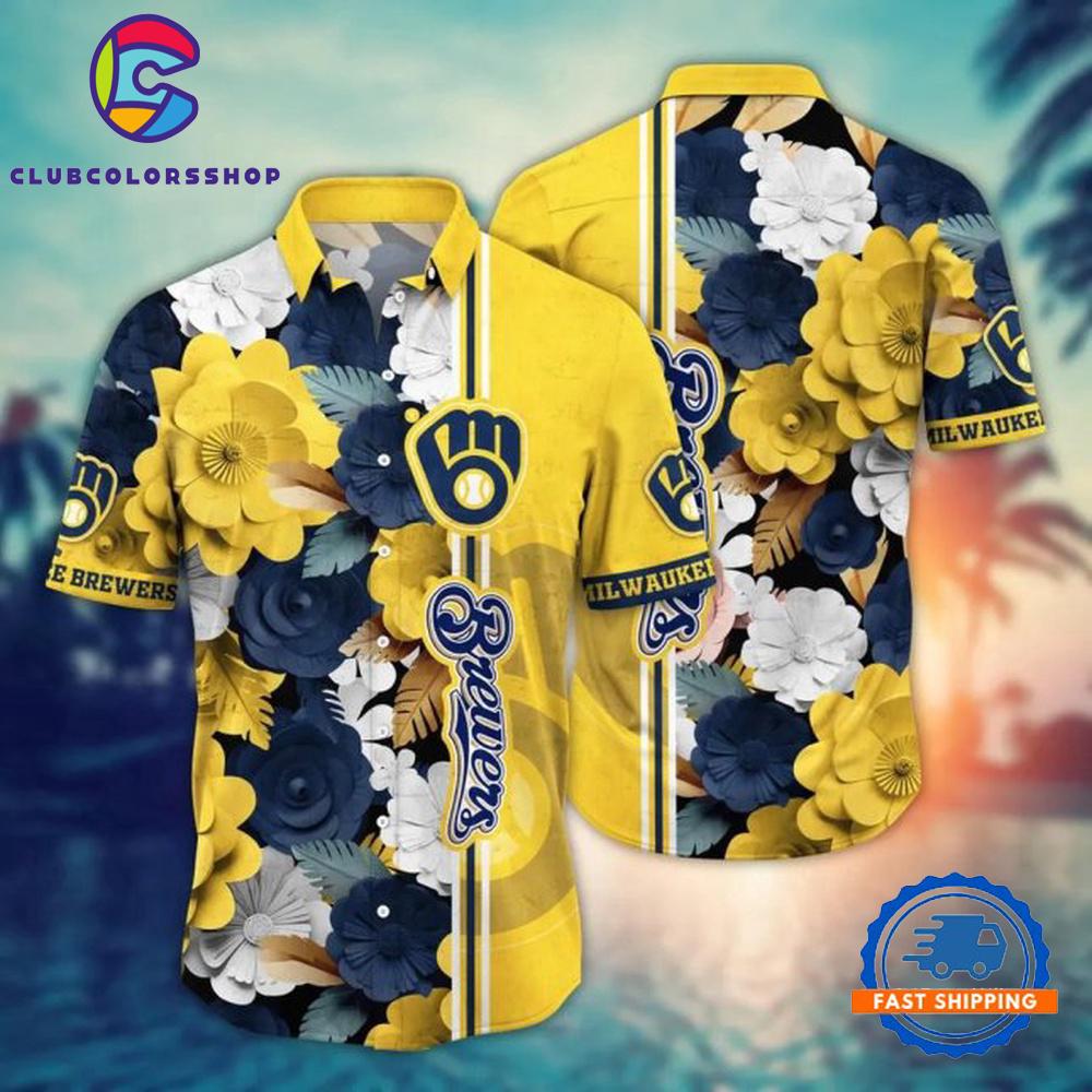 MLB Milwaukee Brewers Hawaiian Shirt Floral Stripe Design