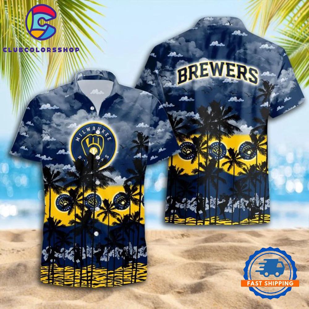 MLB Milwaukee Brewers Hawaiian Shirt Sunset Palms Design