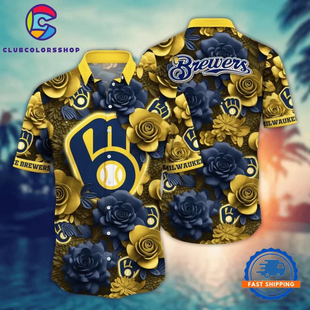 MLB Milwaukee Brewers Midnight Rose Hawaiian Shirt