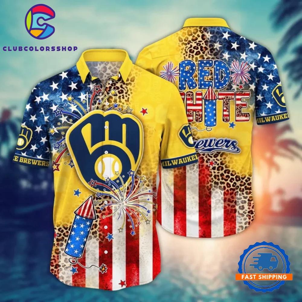 MLB Milwaukee Brewers Red, White And Wild Hawaiian Shirt MLB Milwaukee Brewers Red, White And Wild Hawaiian Shirt
