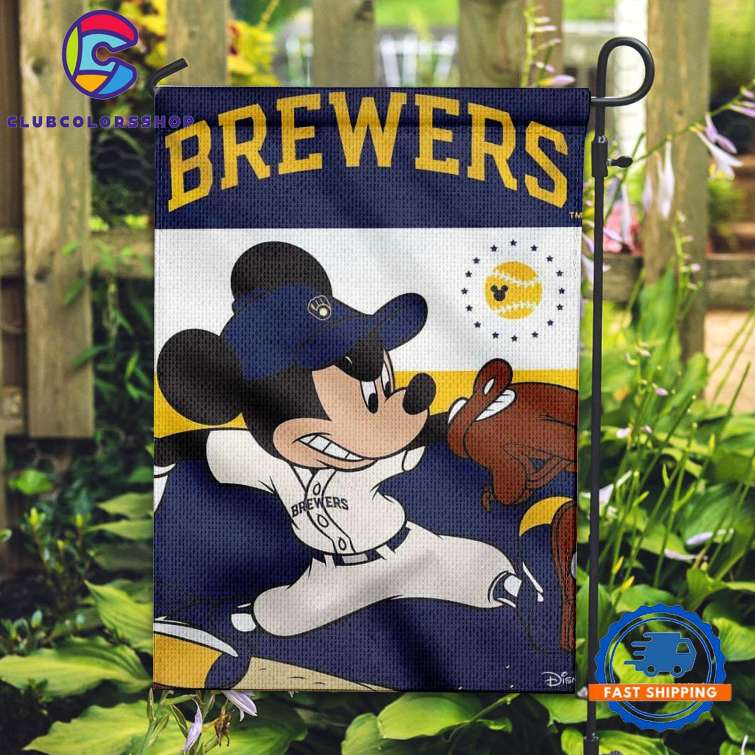 MLB Milwaukee Brewers Special Mickey Mouse Play Baseball Flag Home Decor