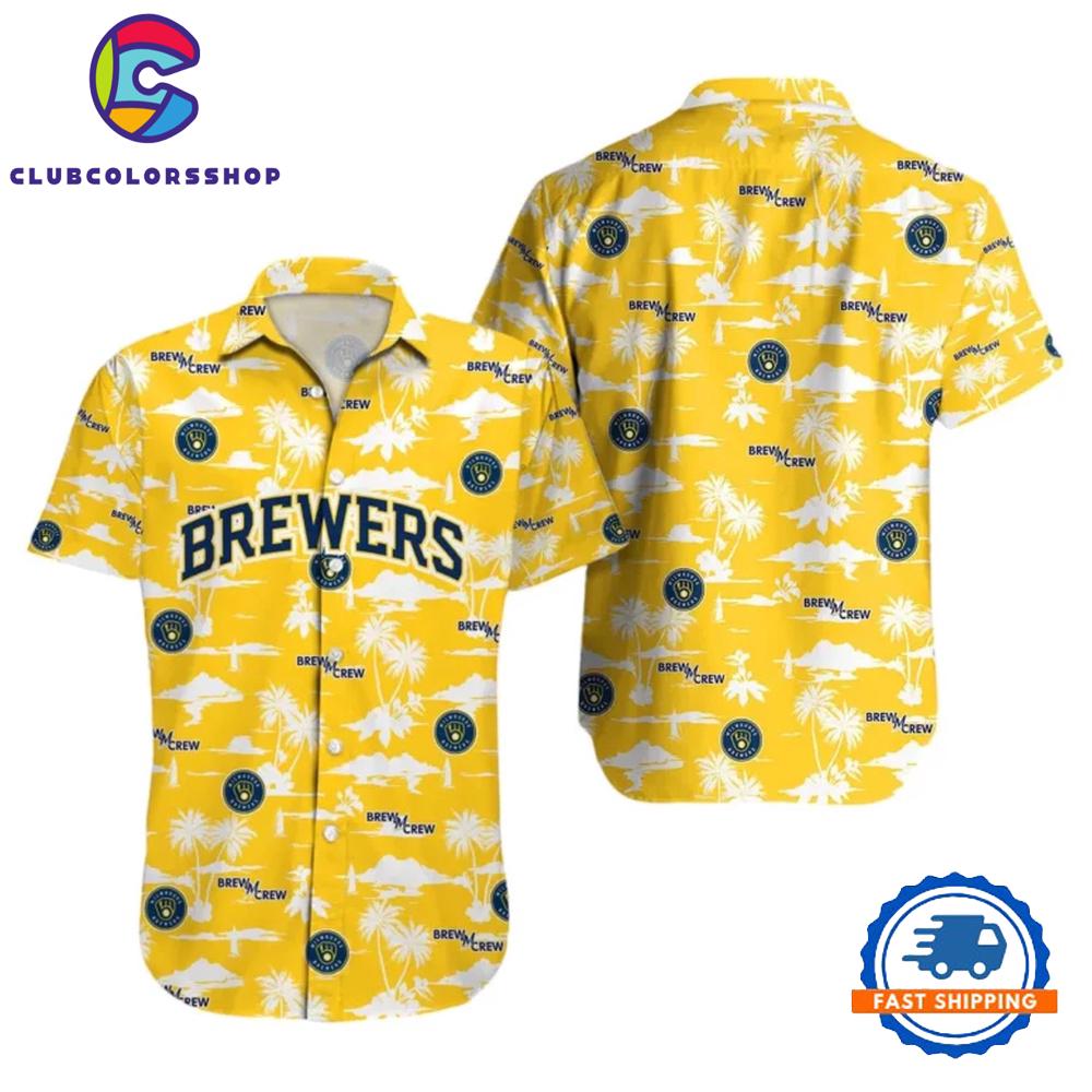 MLB Milwaukee Brewers Yellow Palm Tree Hawaiian Shirt