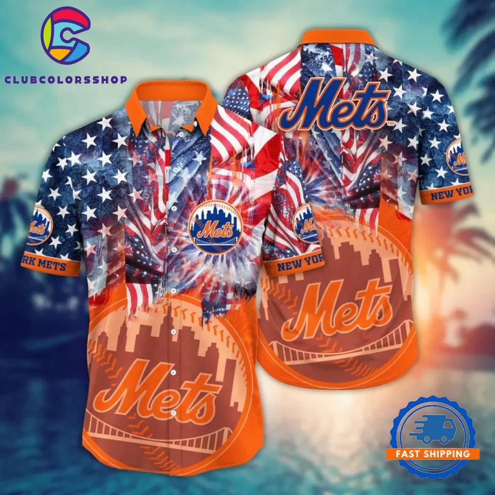 MLB New York Mets American Flag Fireworks Hawaiian Shirt