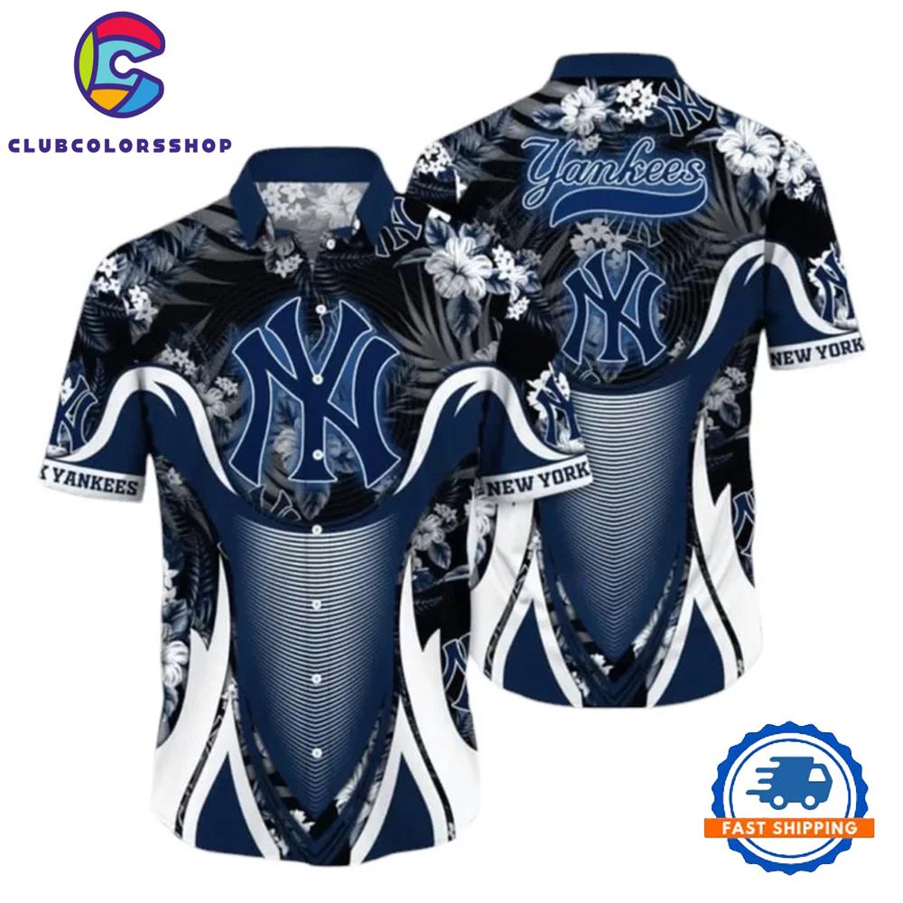 MLB New York Yankees Floral Crest Hawaiian Shirt