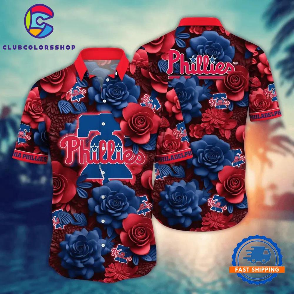 MLB Philadelphia Phillies Bold Floral Emblem Hawaiian Shirt