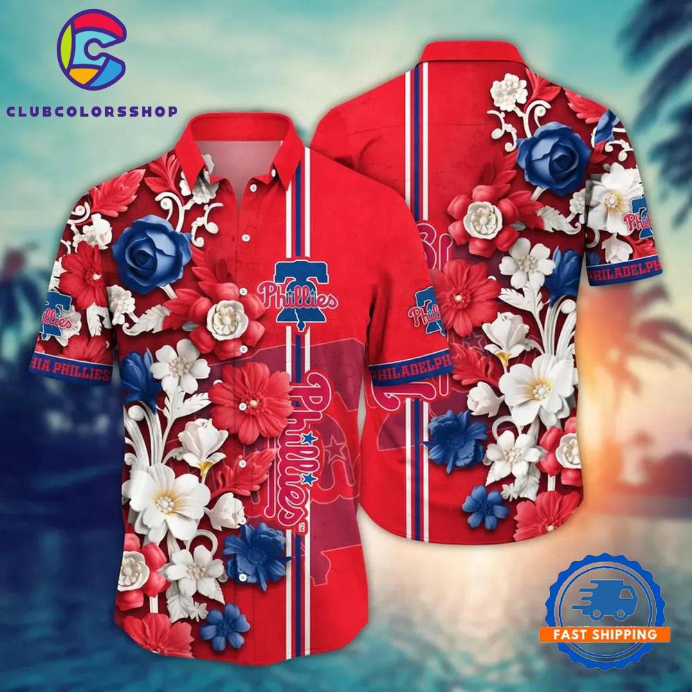 MLB Philadelphia Phillies Bold Floral Stripes Hawaiian Shirt