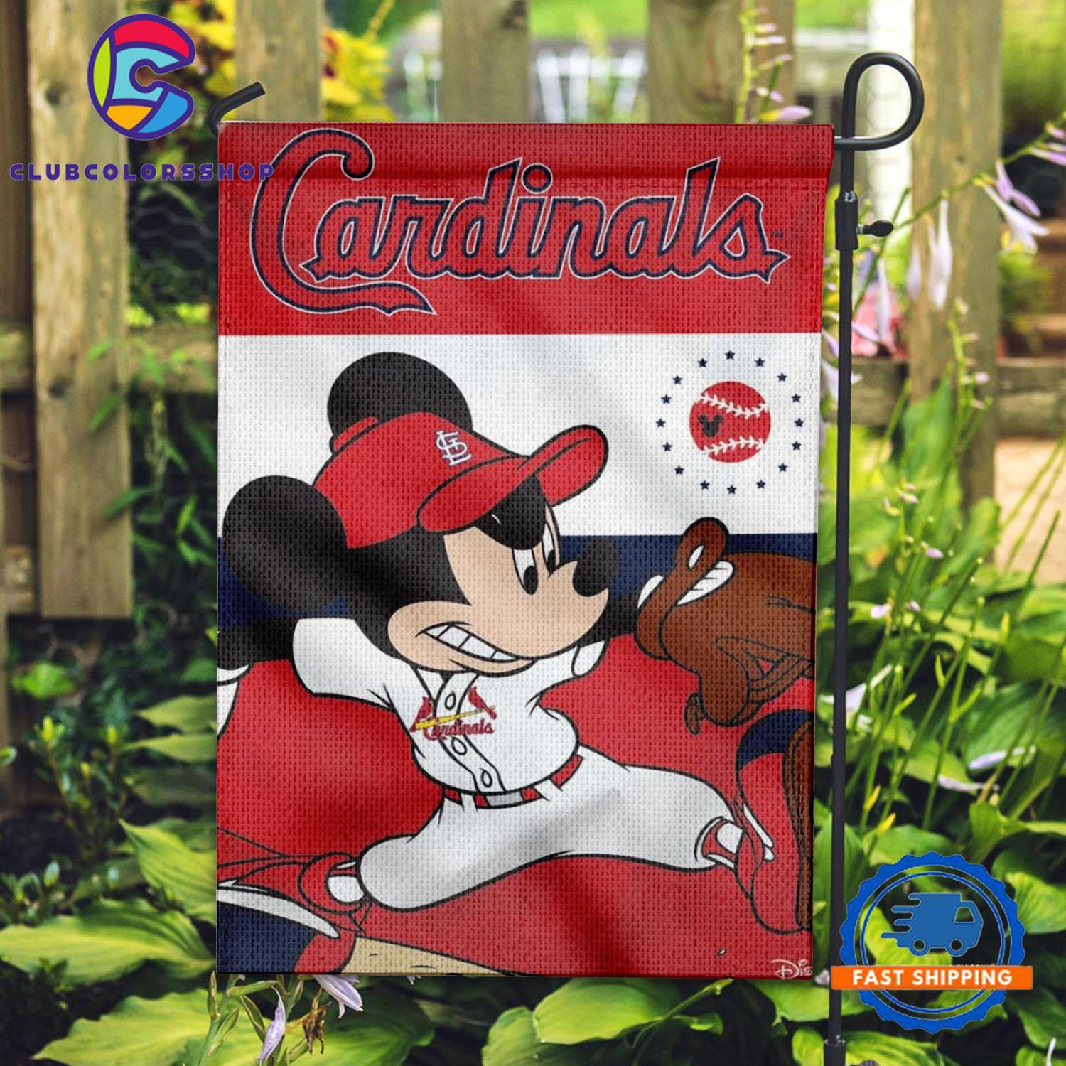 MLB St Louis Cardinals Special Mickey Mouse Play Baseball Flag Home Decor