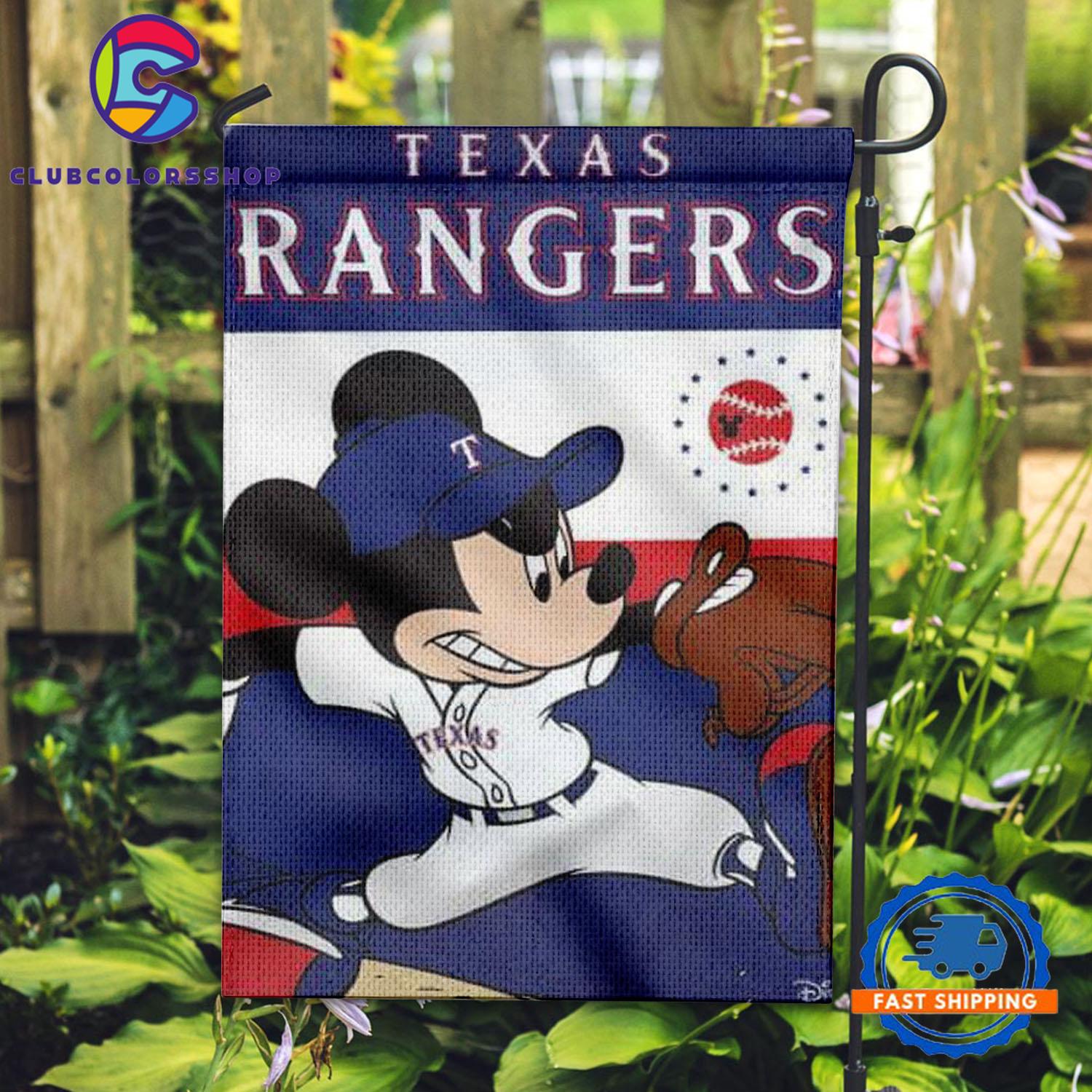 MLB Texas Rangers Special Mickey Mouse Play Baseball Flag Home Decor