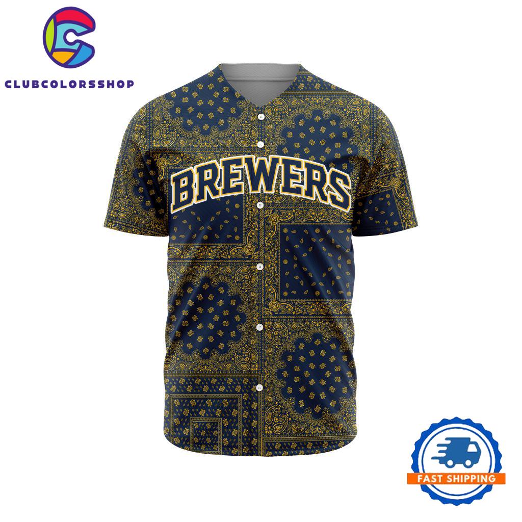 MLB Milwaukee Brewers Special Logo Team Paisley Design Baseball Jersey