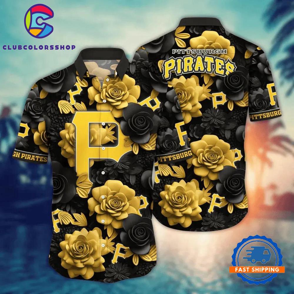 MLB Pittsburgh Pirates Black And Gold Rose Hawaiian Shirt