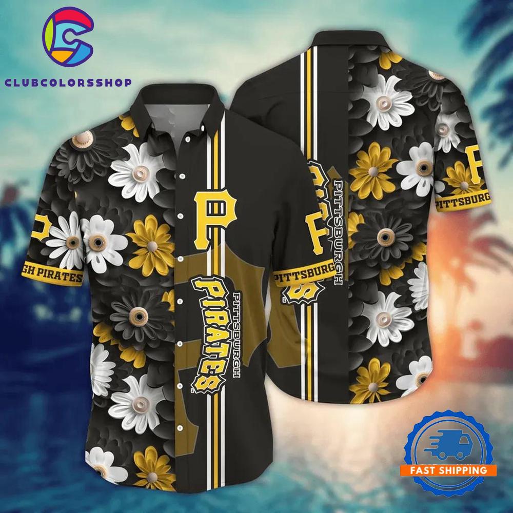 MLB Pittsburgh Pirates Daisy Stripe Hawaiian Shirt