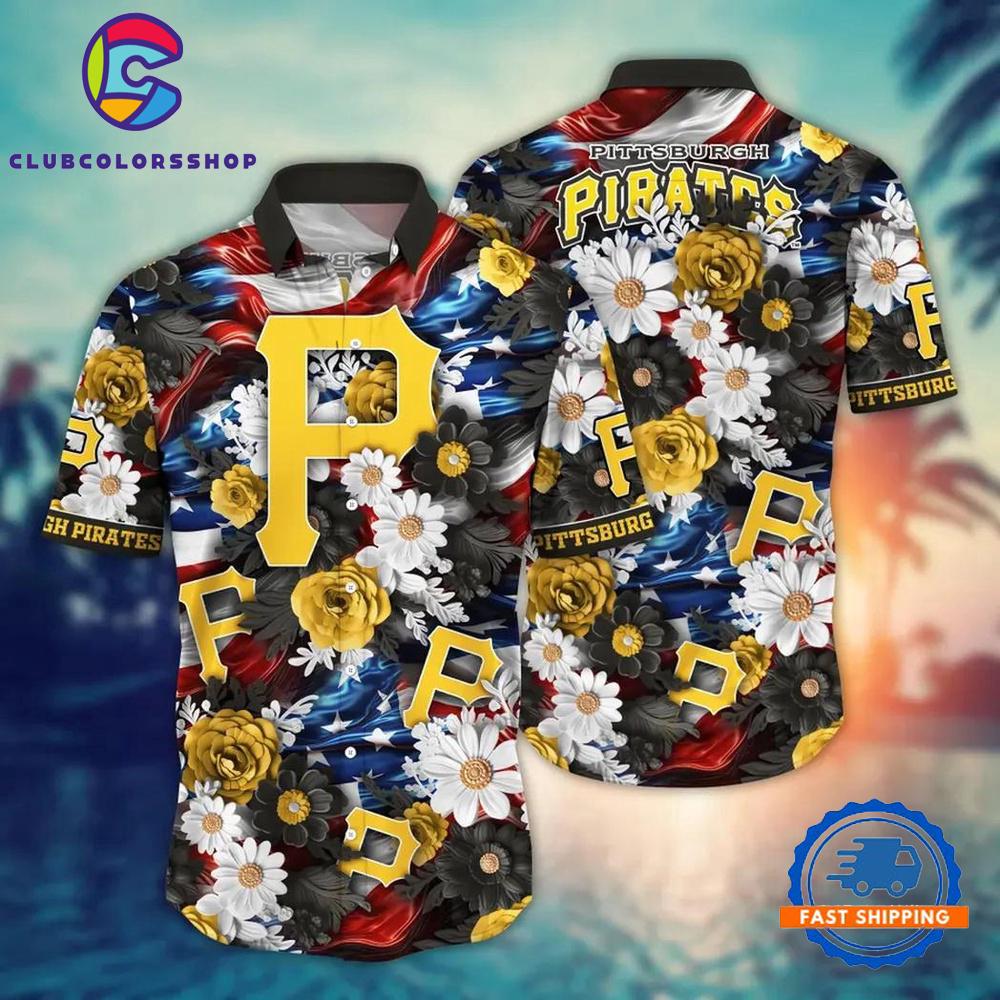 MLB Pittsburgh Pirates Floral Freedom Hawaiian Shirt