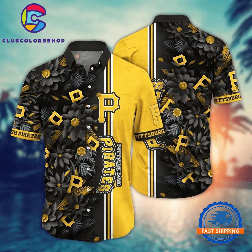MLB Pittsburgh Pirates Yellow Stripe Floral Hawaiian Shirt