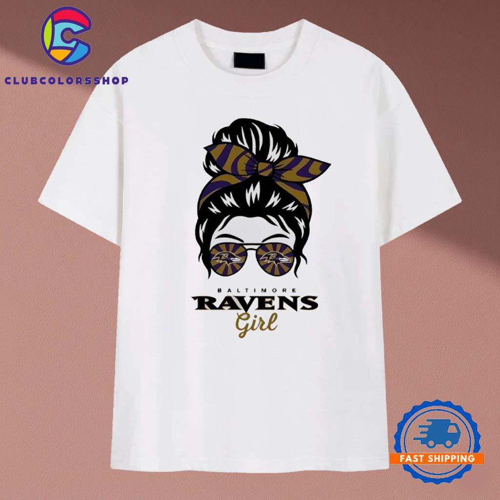 Baltimore Ravens Girl Messy Bun Glasses Vintage T Shirt