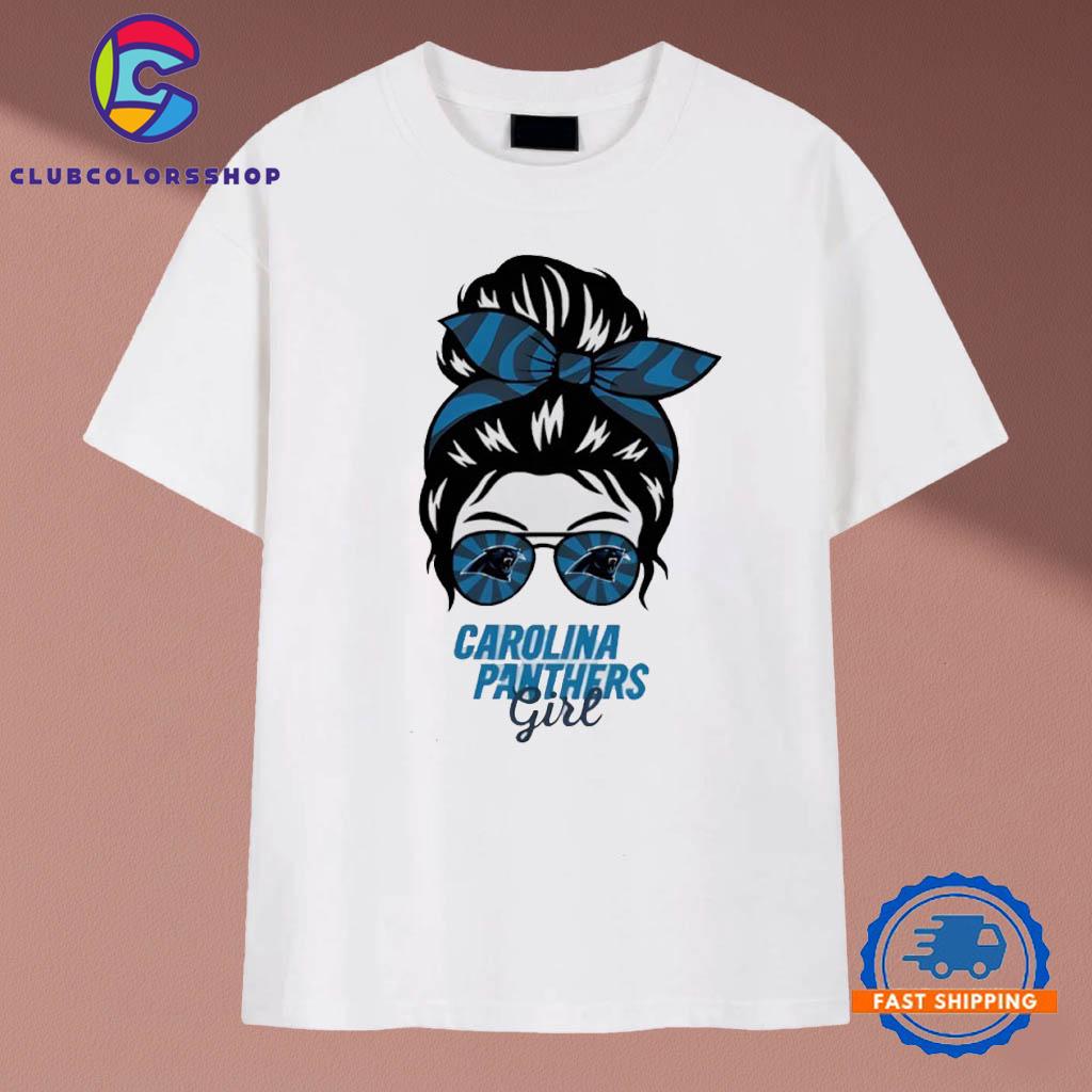 Carolina Panthers Girl Messy Bun Glasses Vintage T Shirt