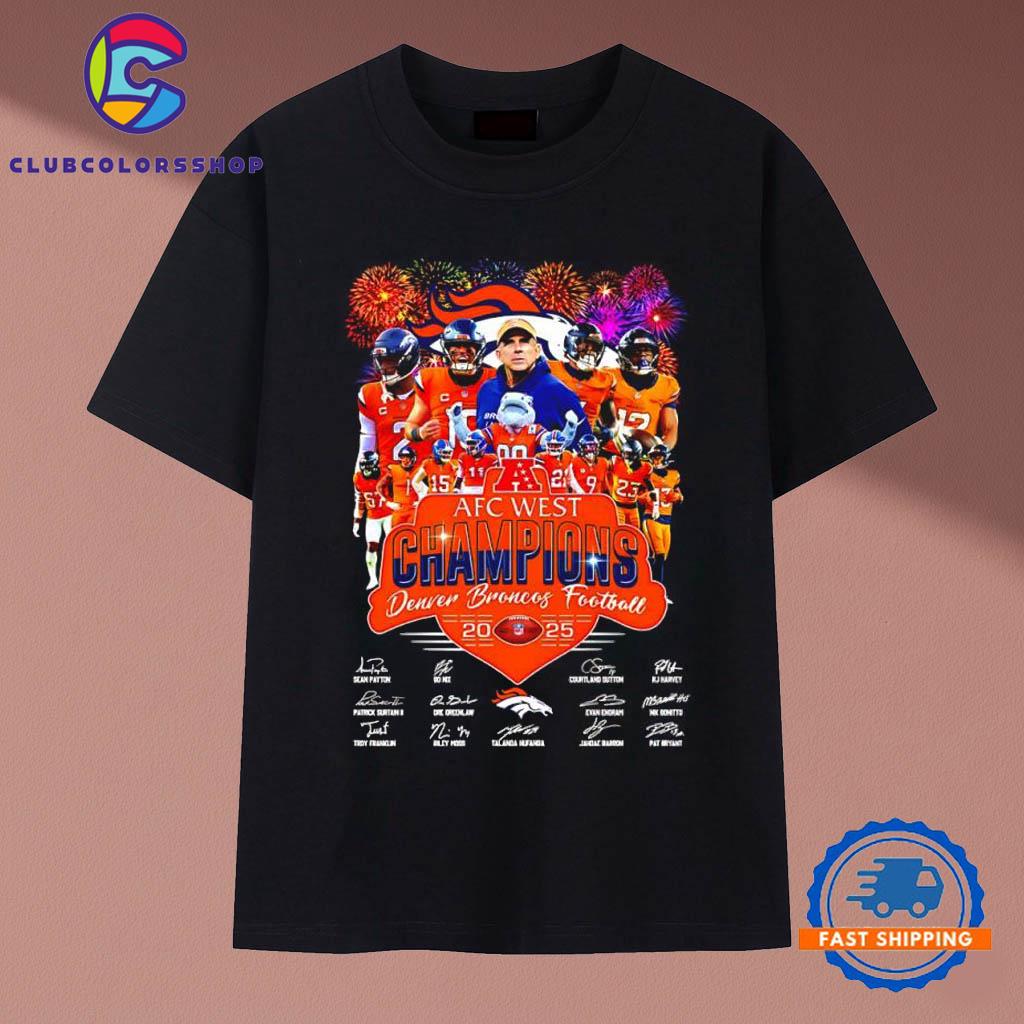 Denver Broncos AFC West Champions 2025 football signatures congratulation T-Shirts