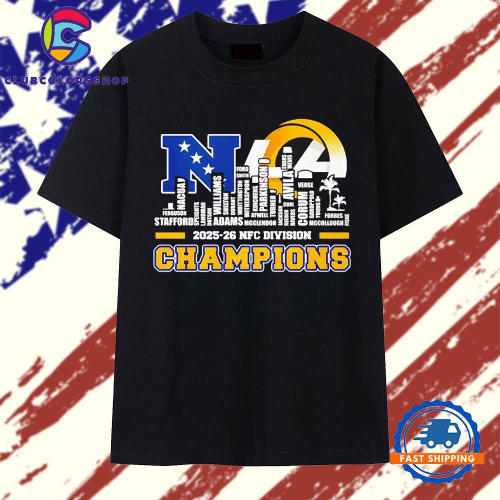 Los Angeles Rams 2025-26 NFC Division Champions City Skyline Name T-Shirts