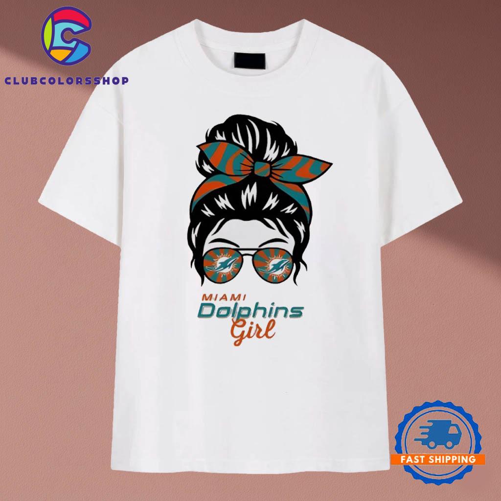 Miami Dolphins Girl Messy Bun Glasses Vintage T Shirt