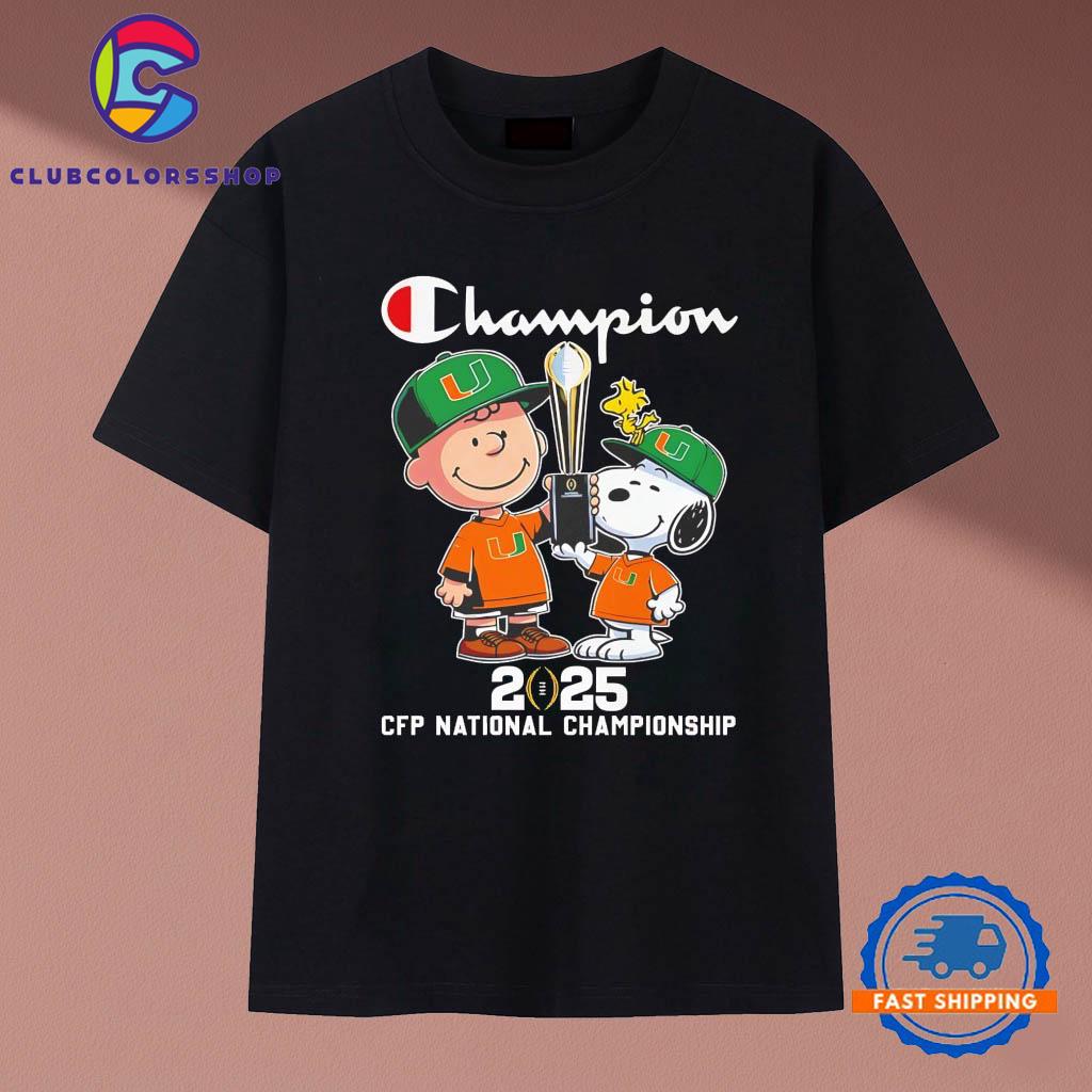Charlie Brown and Snoopy Miami Hurricanes Champion CFP National Championship T-Shirts