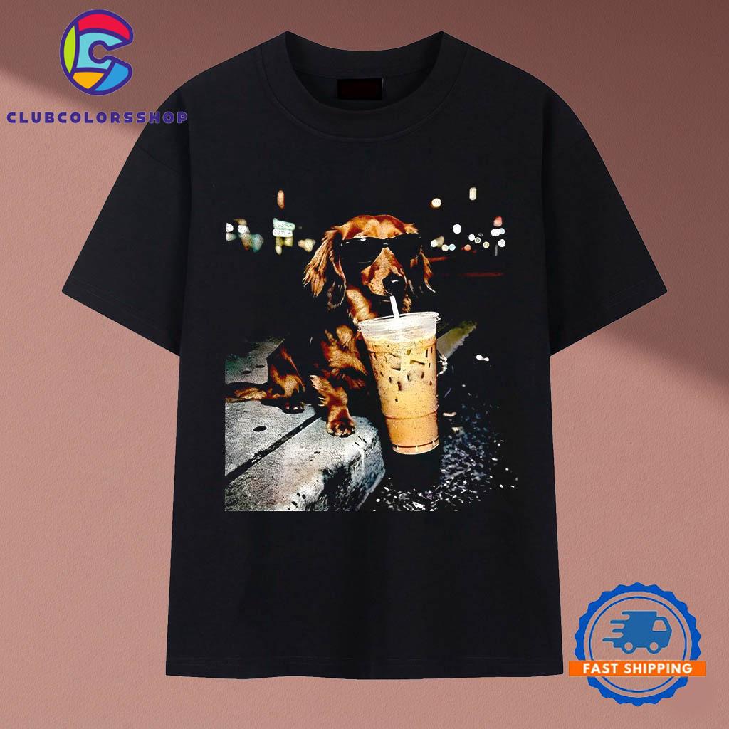 Dachshund Drinking Iced Coffee Funny T-Shirts