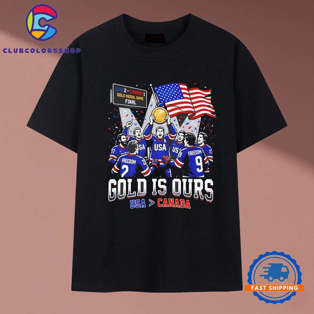 Gold Is Ours Hockey USA Canada Graphic T-Shirts