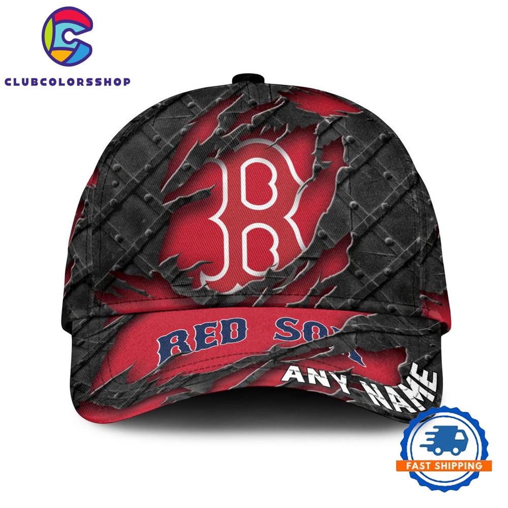 MLB Boston Red Sox Custom Name Black Metal Design Classic Cap