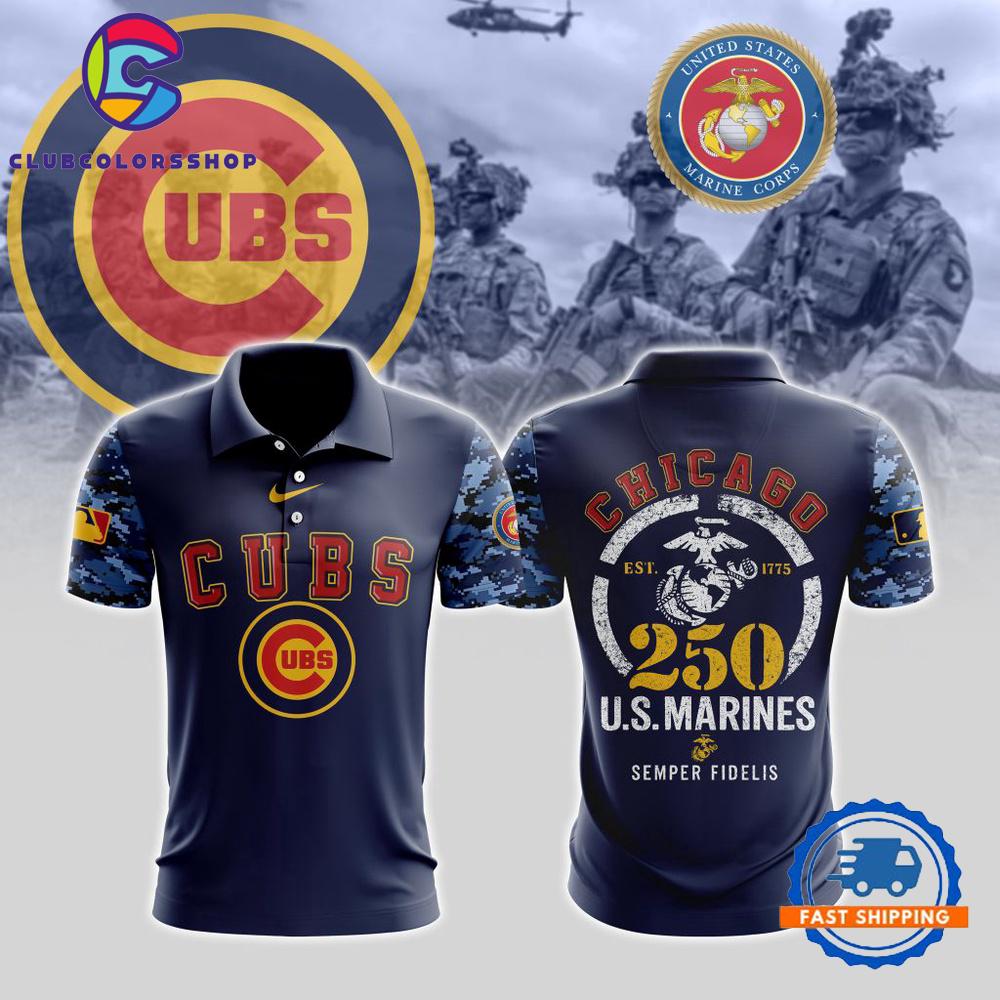 MLB Chicago Cubs USMC 250th Birthday Design Polo Shirt