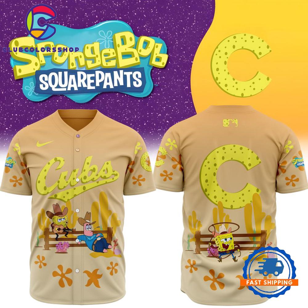 MLB Chicago Cubs x SpongeBob Square Pants Design Baseball Jersey
