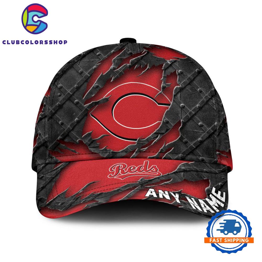 MLB Cincinnati Reds Custom Name Black Metal Design Classic Cap