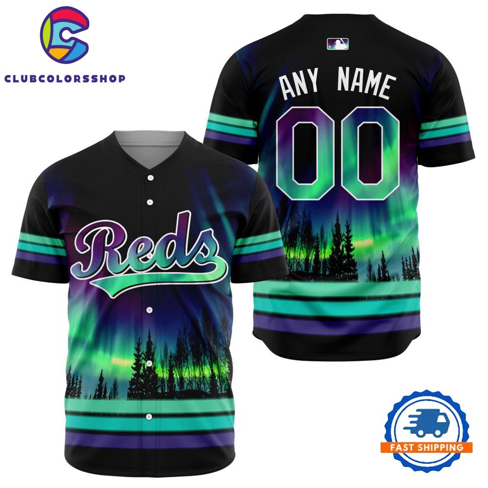 MLB Cincinnati Reds Design With Northern Lights Baseball Jersey