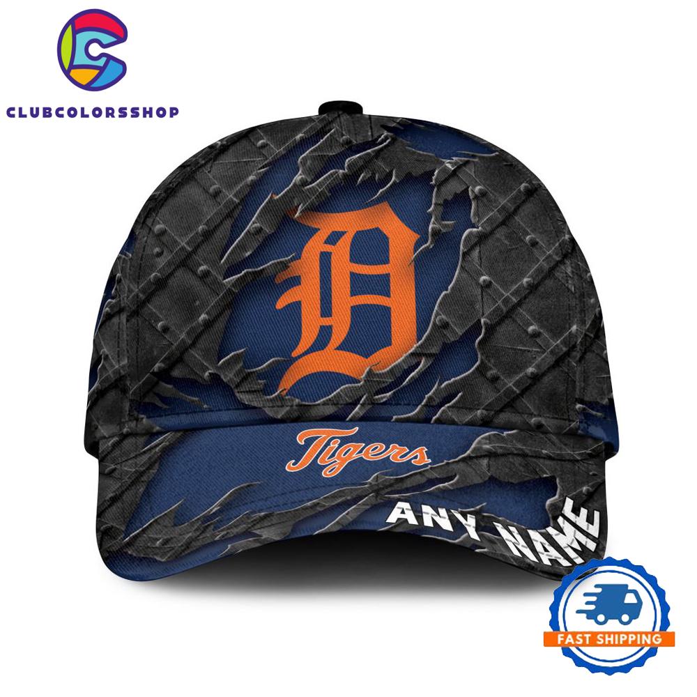 MLB Detroit Tigers Custom Name Black Metal Design Classic Cap