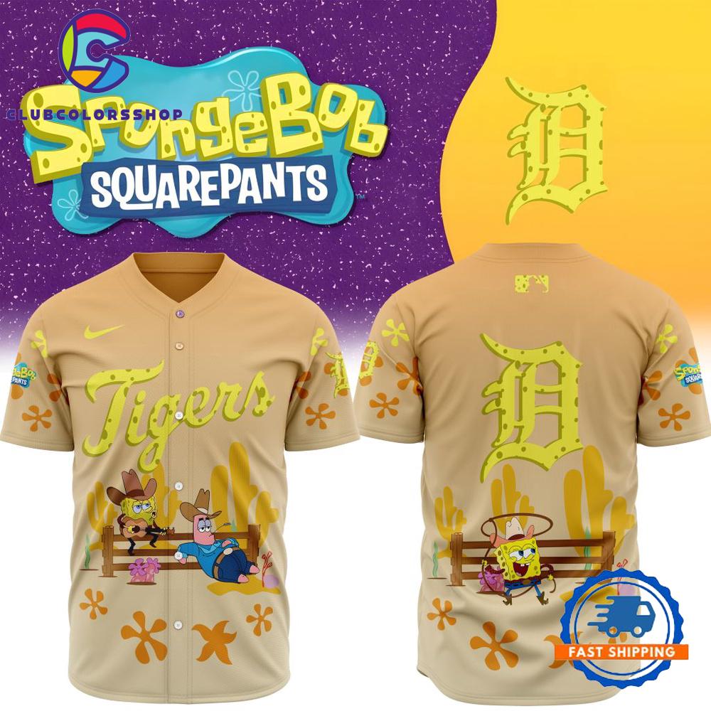 MLB Detroit Tigers x SpongeBob Square Pants Design Baseball Jersey