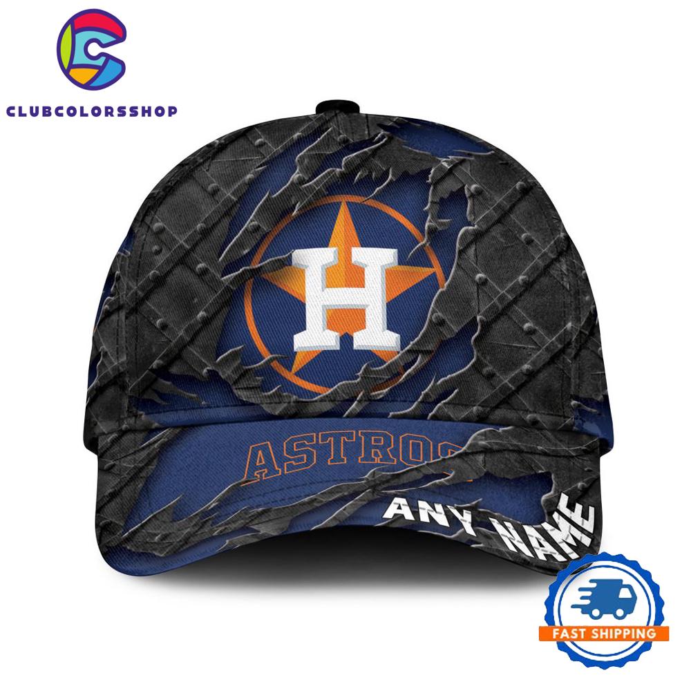MLB Houston Astros Custom Name Black Metal Design Classic Cap