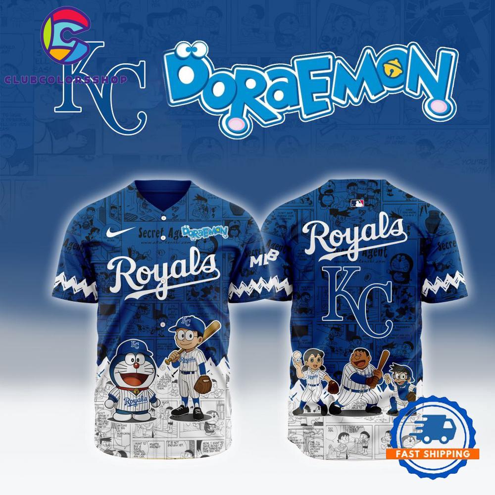 MLB Kansas City Royals x Doraemon Design Baseball Jersey
