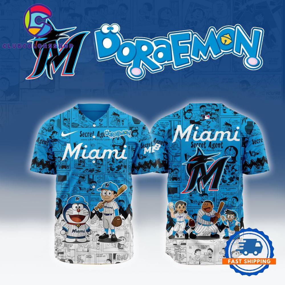 MLB Miami Marlins x Doraemon Design Baseball Jersey