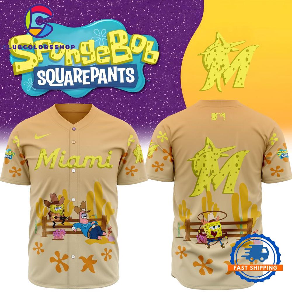 MLB Miami Marlins x SpongeBob Square Pants Design Baseball Jersey