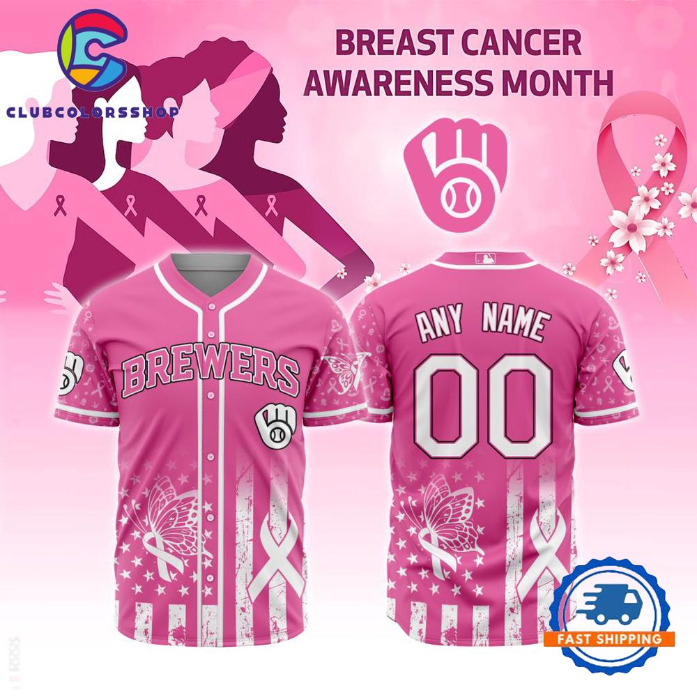 MLB Milwaukee Brewers Breast Cancer Awareness Design Baseball Jersey