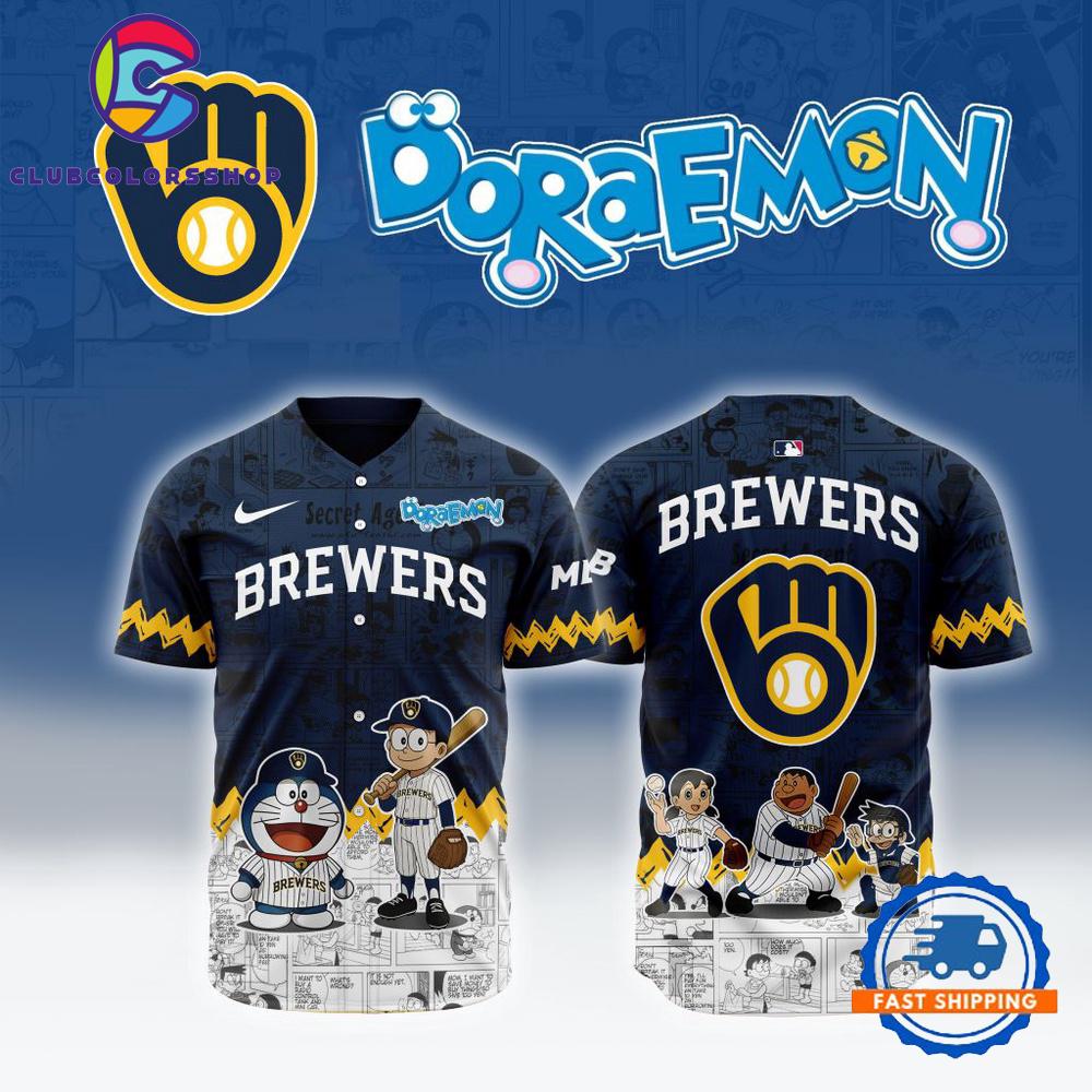 MLB Milwaukee Brewers x Doraemon Design Baseball Jersey