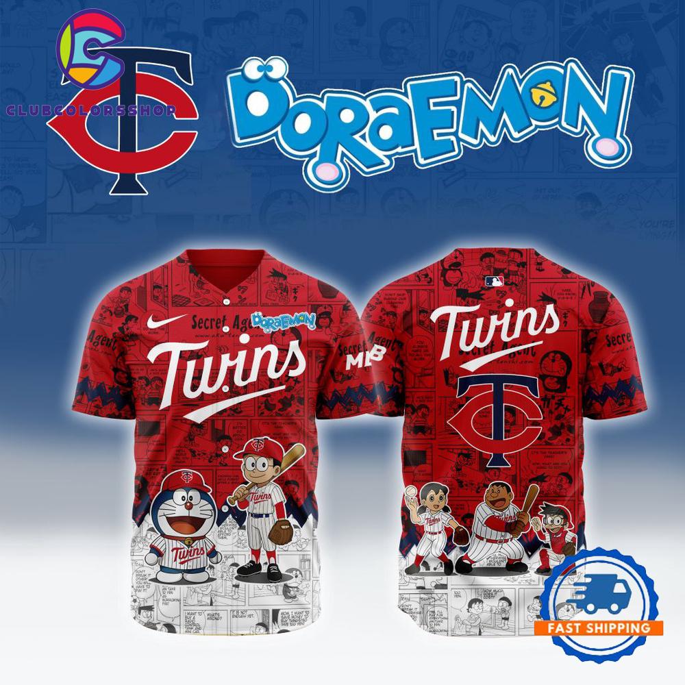 MLB Minnesota Twins x Doraemon Design Baseball Jersey