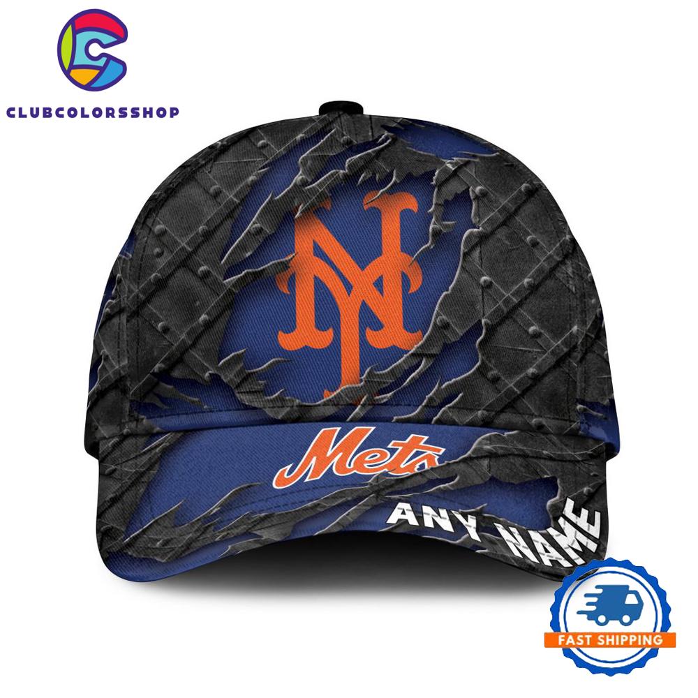 MLB New York Mets Custom Name Black Metal Design Classic Cap