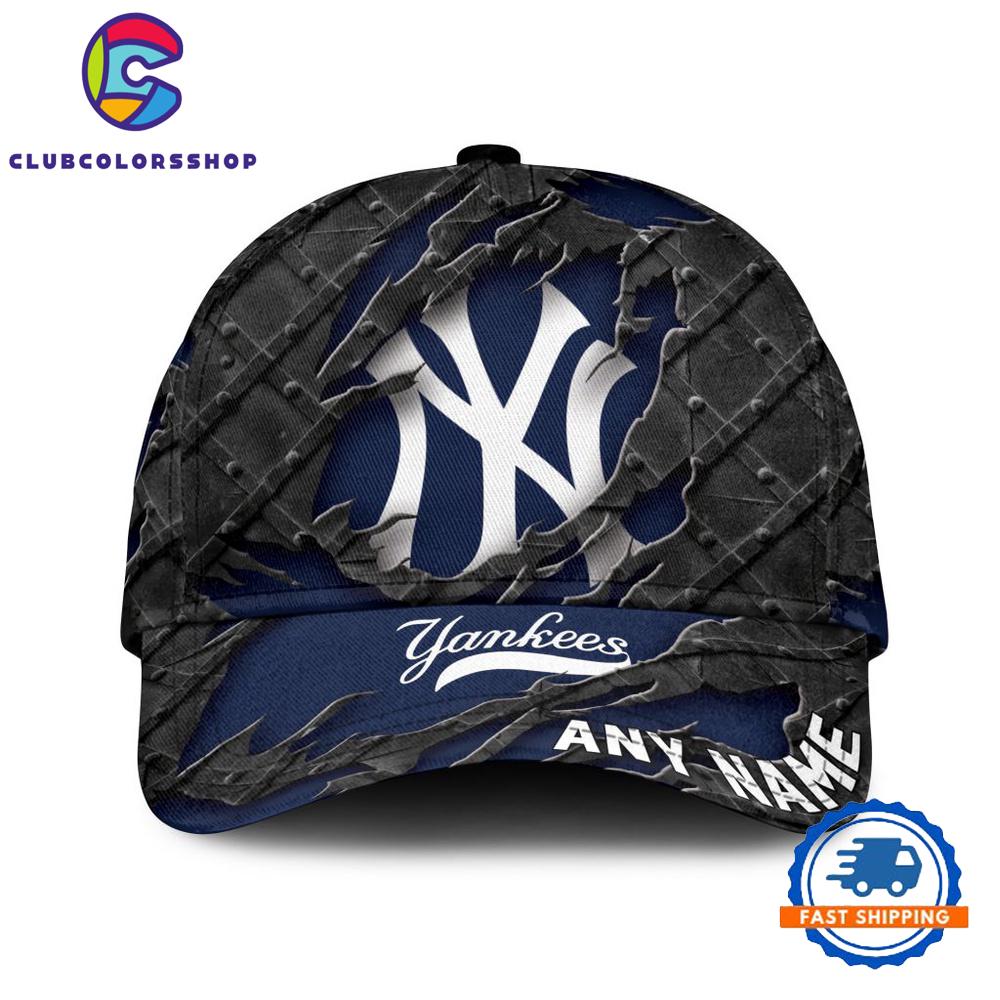 MLB New York Yankees Custom Name Black Metal Design Classic Cap