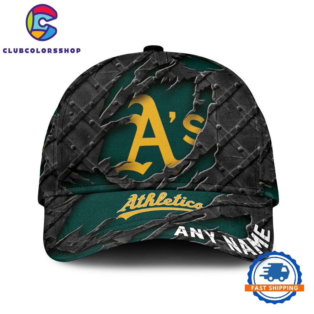 MLB Oakland Athletics Custom Name Black Metal Design Classic Cap