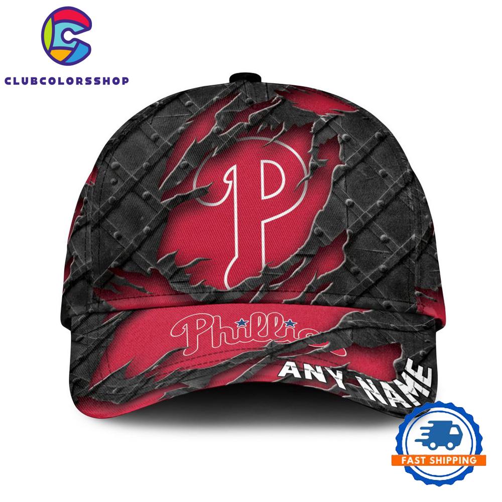 MLB Philadelphia Phillies Custom Name Black Metal Design Classic Cap